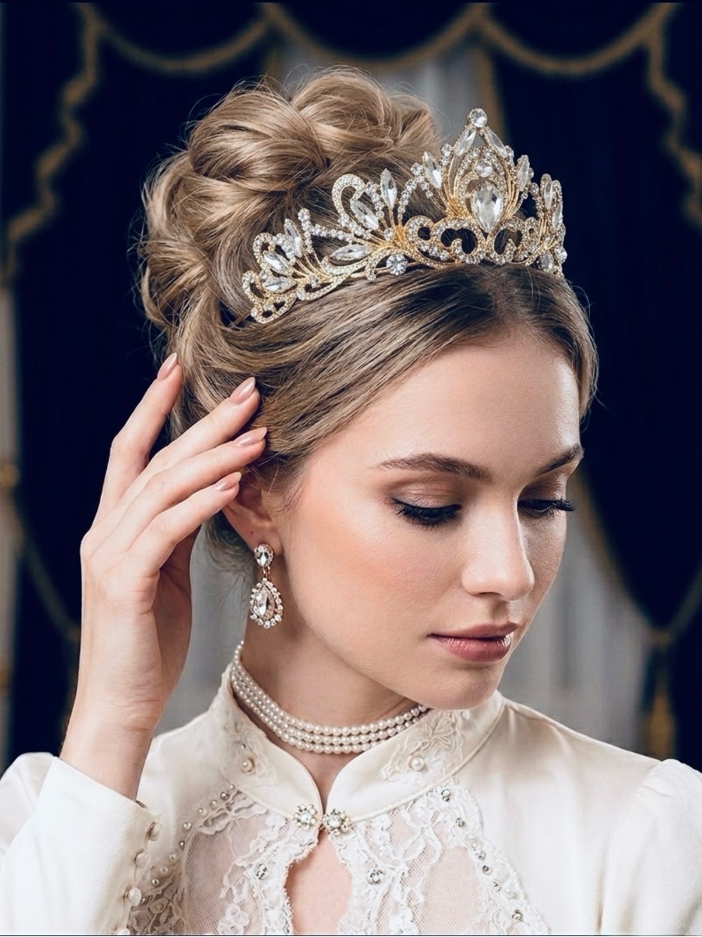 Gold Crystal Tiara - Elegant Women's crown